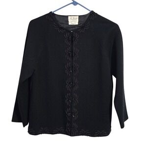 NAN ELLIOT 50s Beaded Wool Cardigan Black Hong Kong Vintage Evening Size 14